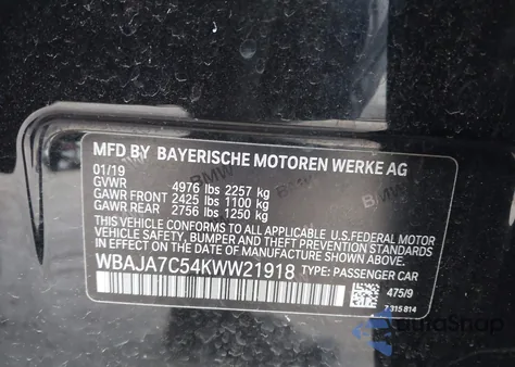 2019 BMW 530I xDrive from USA, damaged, VIN WBAJA7C54KWW21918